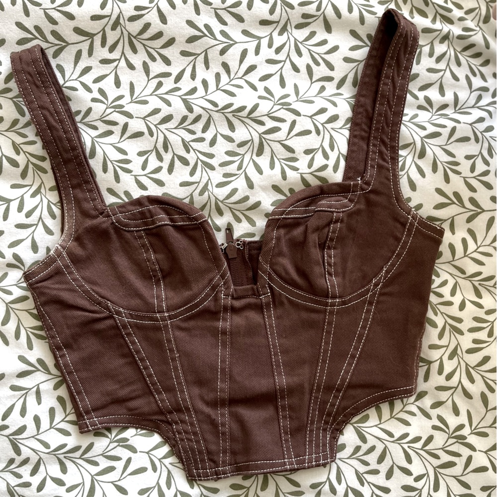 Brown Denim Bustier Top, Size S